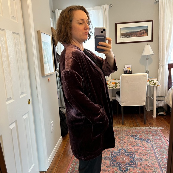 Eileen Fisher Women's Velvet Shawl-Collar Open Front Kimono Purple Size 2X - Picture 7 of 11